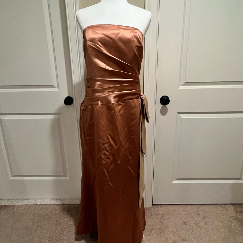 Dessy Gold Butterscotch Evening Bridesmaid’s Prom Dress sz 14 - Picture 4 of 13
